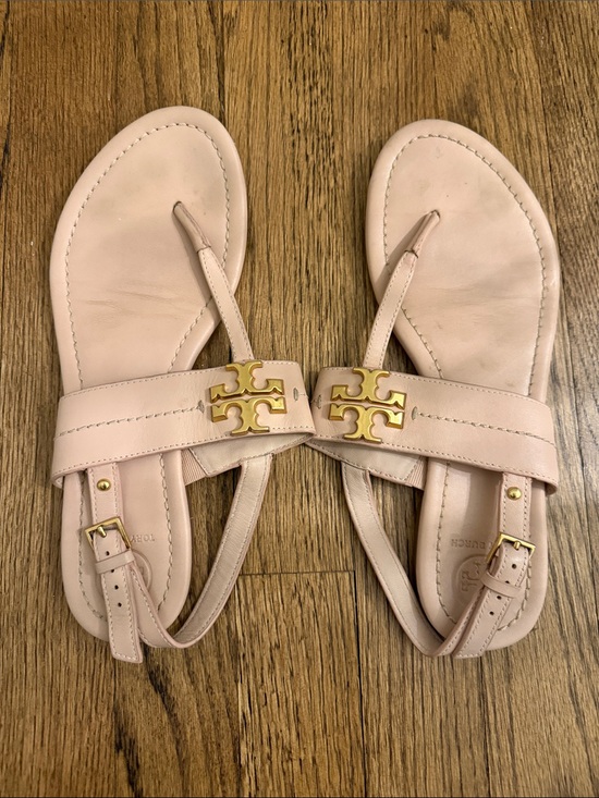 Tory Burch Shoes - Tory Burch Blush Leather Thong Sandals with Gold Logo